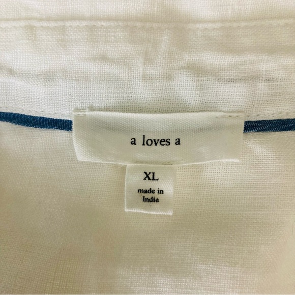 a loves a boxy roll sleeve linen shirt sleeve button up shirt in white. XL - Picture 5 of 7